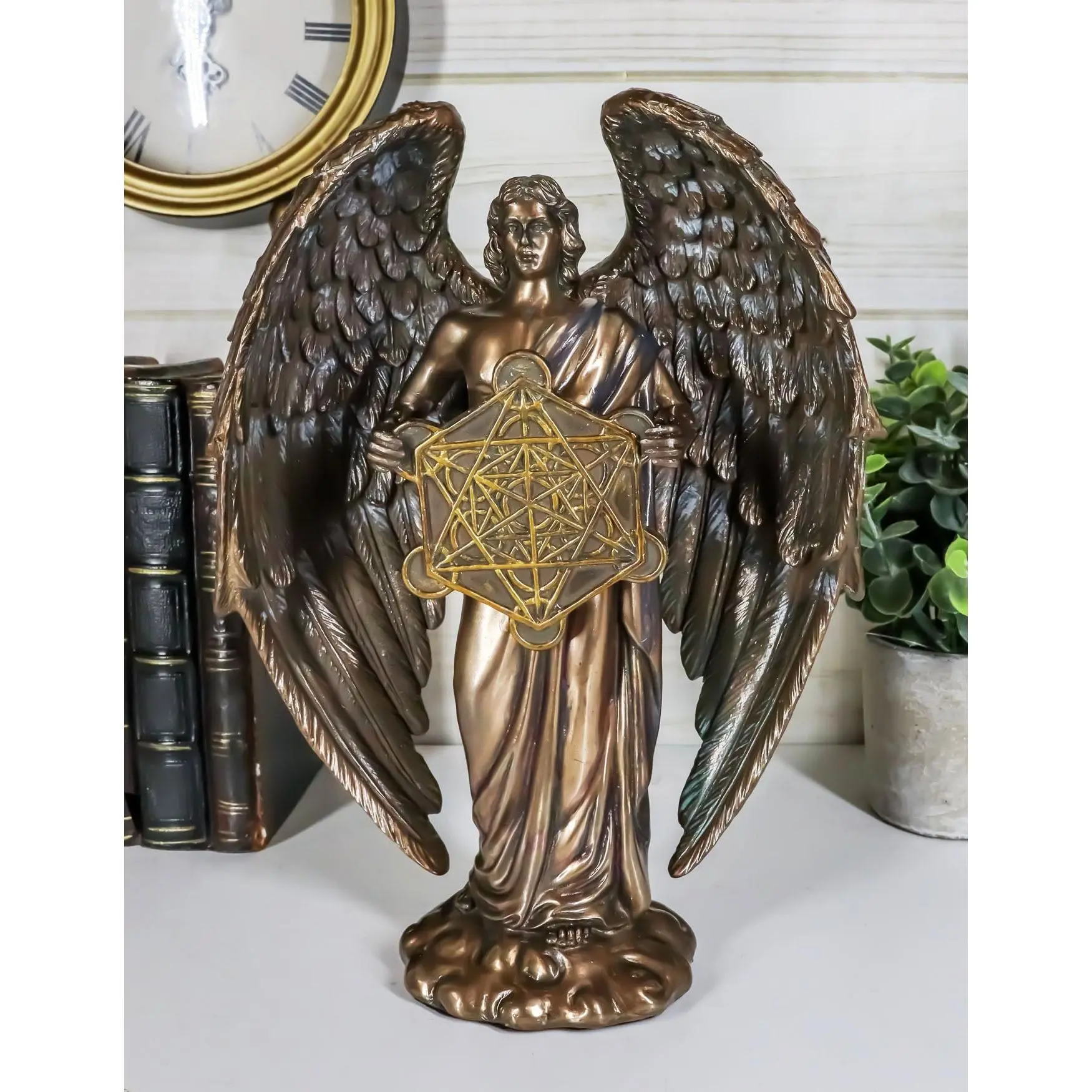 Judaism Metatron Angel Holding Sacred Flower Of Life Geometric Cube Statue