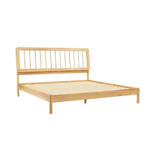 Walker Edison CMAB8BNP 44.88 x 79.5 x 81.25 in. Spindle Midcentury Modern Solid Wood King Size Bed, Natural Pine