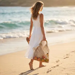 Handwoven Boho Mesh Tote Bag - Lightweight and Spacious