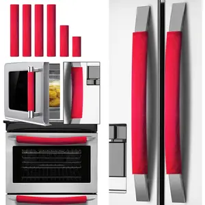 Set of 6 Refrigerator Door Handle Covers, Washable Velvet Fabric Appliance Handle for Fridge Microwave Stove Dishwasher Catch Stains Dust Fingerprint Prevent Ice hot Hand (Big Red)
