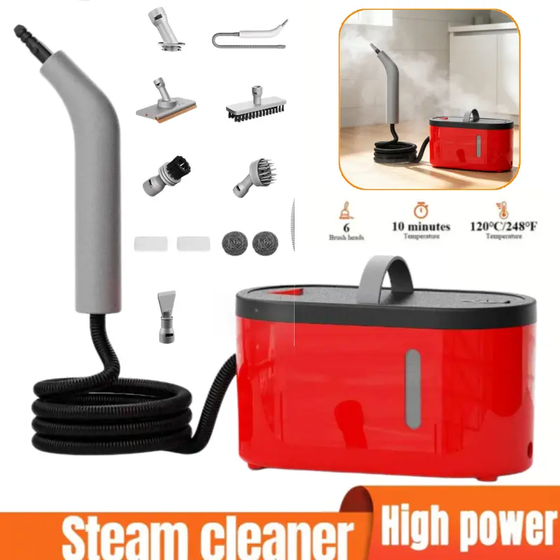 PINEYPLACE red smart high-temperature steam cleaning machine, handheld portable steam cleaner, multifunctional vacuum cleaner, household kitchen stovetop range hood, household high-temperature steam cleaner, suitable for grout, furniture, kitchens, bathro