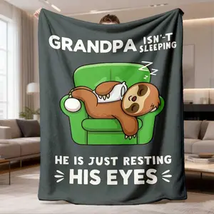 2026 New Arrival Flannel Blanket 1pc Funny Grandpa Isn't Sleeping He's Just Resting His Eyes Flannel Blanket Gray Cozy Throw with Sloth Design, Machine Washable AllSeason Gift for Dad, Birthday & Father's Day from Gran