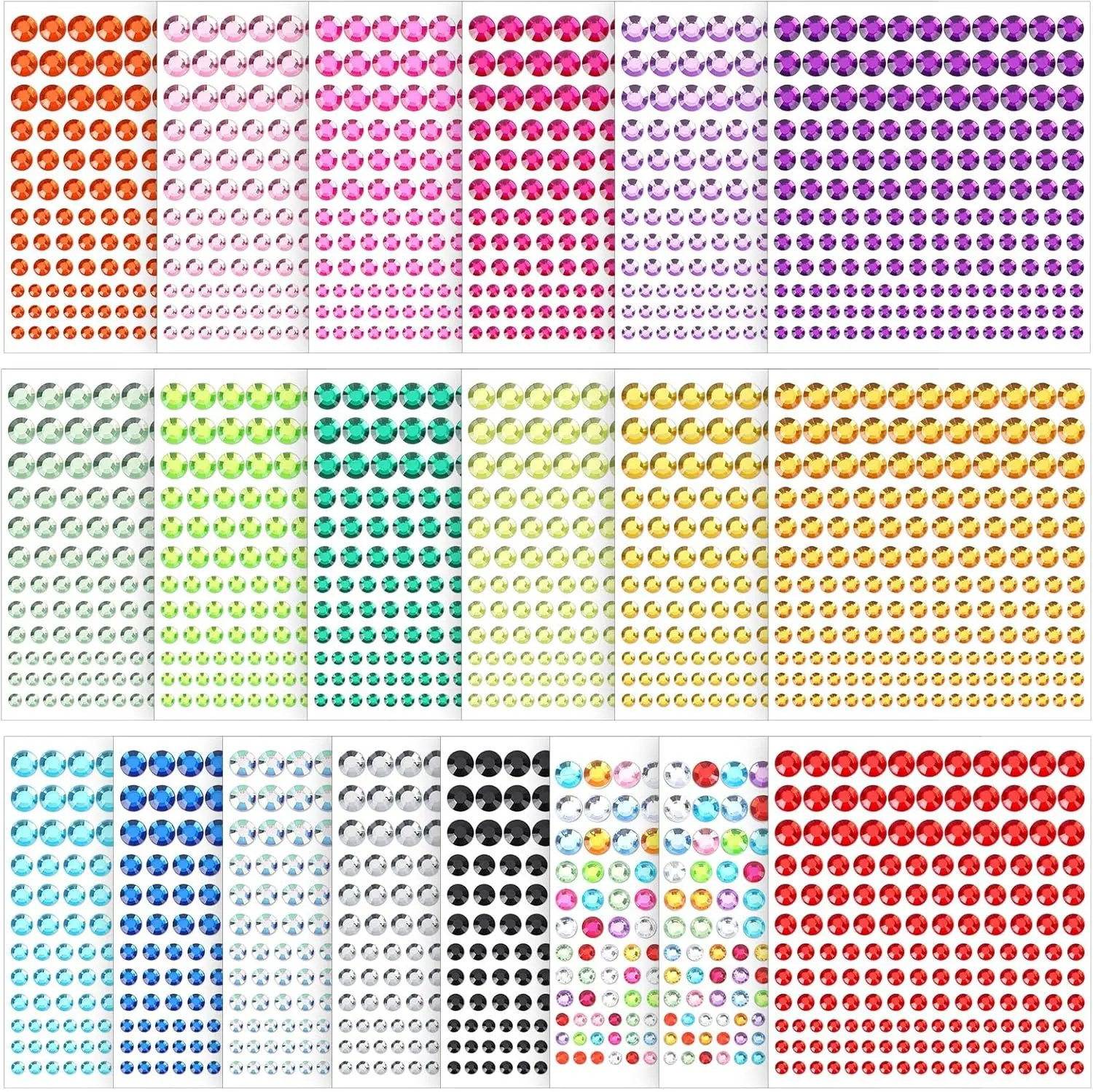 3300 Pcs 4 Sizes Self Adhesive Face Rhinestones Gems Stickers Bling Stick on Jewels for Hair Face Body Makeup DIY Craft, Card Decorations