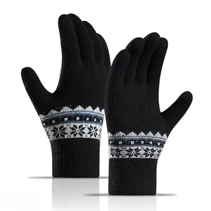 Women's Snowflake Knit Gloves, Warm Winter Touchscreen Gloves, Outdoor Cycling Skiing Windproof Fleece Lined, Perfect Christmas Gift
