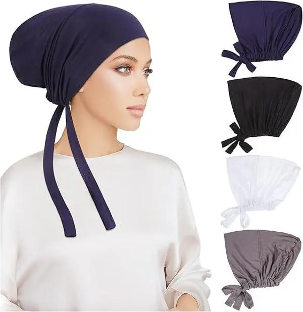 4pcs Adjustable Modal Undercap Set - Breathable, Stretchy Lace-Up Inner Hijab Caps for Women, Solid Color Fashion Head Wraps
