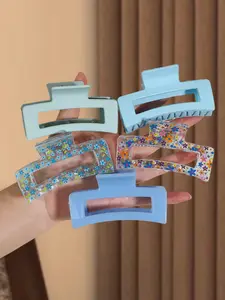 5pcs fresh blue simple large ladies non-slip hair clip, square hollow hair clip, suitable for thick hair | thin hair | thick hair, daily various hair accessories Hair Claws