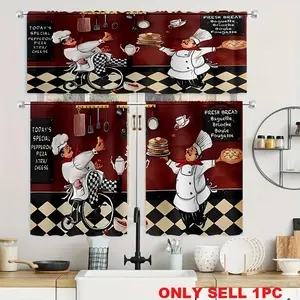 [3D Printed Curtains] 2pcs Door Curtain Cafe Curtains, 1pc Valance | Farmhouse Kitchen Curtains, Tiers Rod Pocket 3D Printed Light Filtering Curtains for Kitchen Living Room Office Bedroom Home Decoration