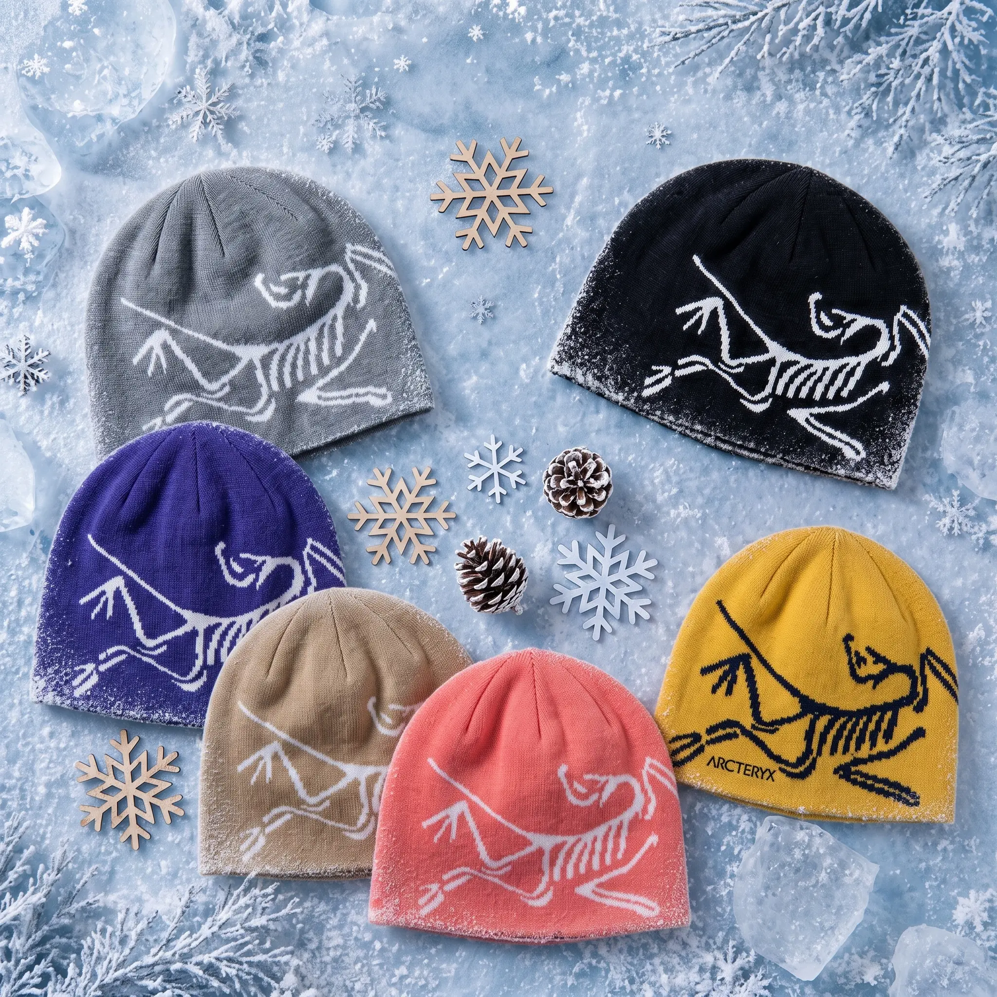 Arcteryx Bird Head Logo Winter Knit Beanie Ice Frost Edition | Premium Recycled Wool Blend Thermal Toque Hat | Y2K Frozen Legacy Ski Snowboard Wear