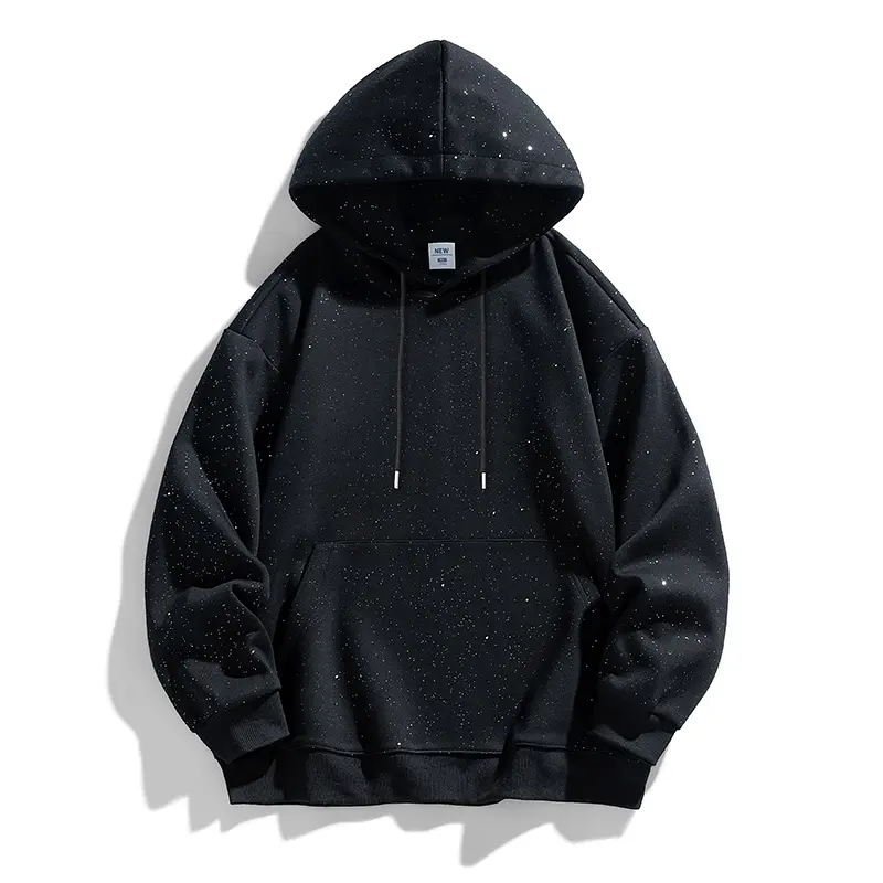 Spring Unisex Oversized Sparkly Rhinestone Sequined Hooded Long-Sleeve Shirt Top, Party Hoodie
