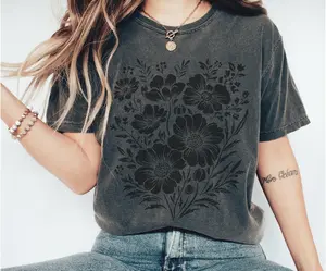 Comfort Colors Vintage Pressed Flowers TShirt, Botanical Floral T-shirt, Wildflowers Tee, Boho Cottagecore Tee, Gift for Gardener