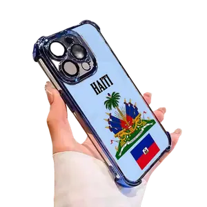 Customized Haiti Flag Pattern Phone Case with Multi-Colored Border, Aesthetic Electroplated TPU & Transparent Soft Silicone, 4-Corner Anti-Fall, High-End Durable Casing for iPhone 17/16/15/14/13/12/11 PRO PLUS MAX AIR, Samsung S26, Casual L1726, Accessori