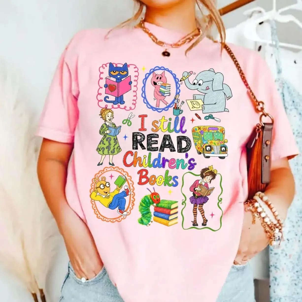 Children's Character Affirmations Stamps Shirt, Teacher Library Book Club Kindergarten School, I Still Read Children's Books, Back To School O