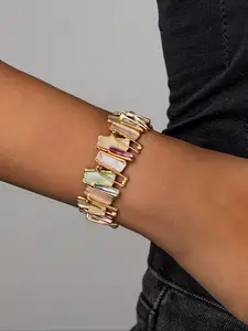 Women's Alloy Bangle Bracelet, Handmade Enamel Colorful Geometric Design, Casual Fashion Jewelry for Daily Wear & Gift Giving, Multilayered Bangles