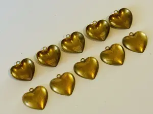 10 pc Brass Puffy Heart Charm Pendant For Necklace Lot 16x18mm Jewlery Finding