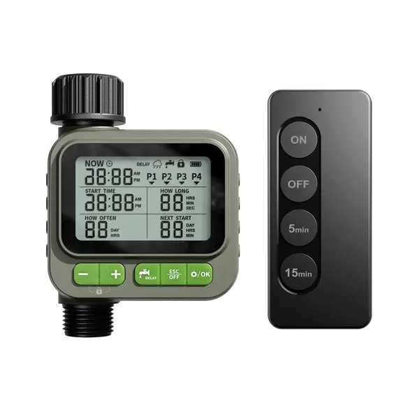 Sprinkler Timer with Remote Control, Programmable Water Timer for Garden Hose, Outdoor Faucet Irrigation with Rain Delay & 4 Watering Schedules