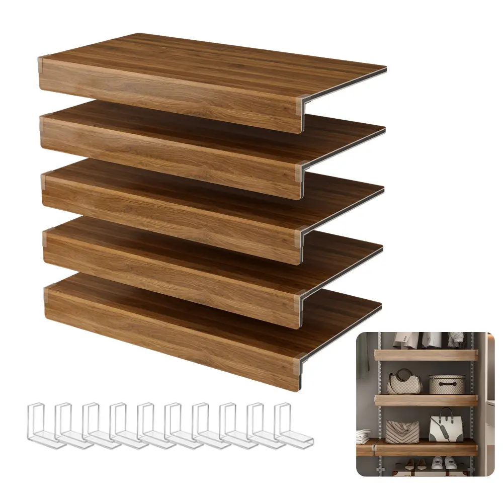 Littleox ( WALNUT Color ) 5 Pcs Wire Shelf Covers, Foamed PVC Wire Rack Covers for Removable Closet (Not Wood), Pantry Shelves for Cabinet Bathroom Kitchen Shelving Decoration