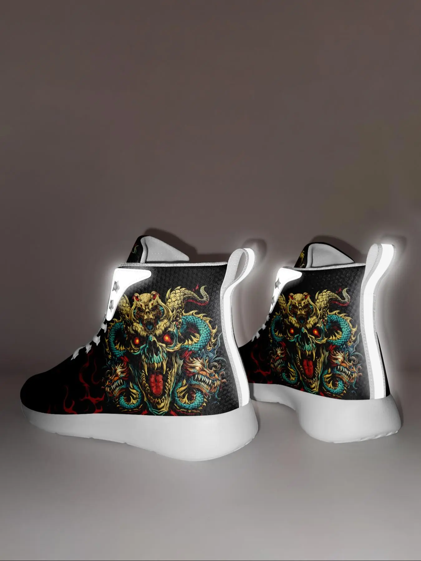 Men's Punk Style Skull & Dragon Print Lace Up Front High Top Sneakers, Fashionable Breathable Comfortable Lightweight Sports Shoes, Male All-match Round Toe Shoes for Daily Wear, Trendy Sneakers