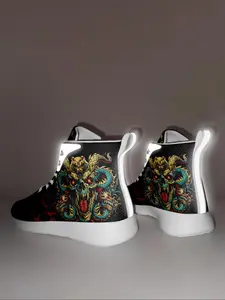 Men's Punk Style Skull & Dragon Print Lace Up Front High Top Sneakers, Fashionable Breathable Comfortable Lightweight Sports Shoes, Male All-match Round Toe Shoes for Daily Wear, Trendy Sneakers