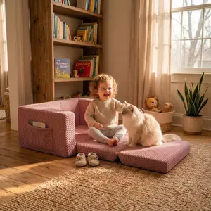 2-in-1 Kids Couch, Fold-Out Toddler Sofa Bed, Soft & Comfy Lounger for Naps, Reading & Play, Cute Gift for Boys & Girls