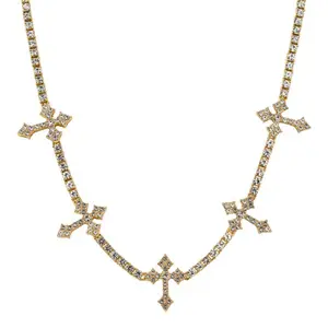 Cross Tennis Choker Necklace – 16" with Simulated Cross Accents