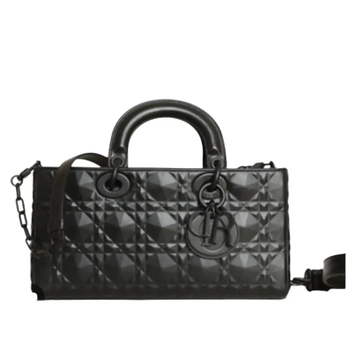 Pre-owned Dior Pure Black Diamond Vine Grid Medium D Joy