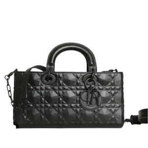 Pre-owned Dior Pure Black Diamond Vine Grid Medium D Joy Horizontal Edition Concubine Bag th360122014