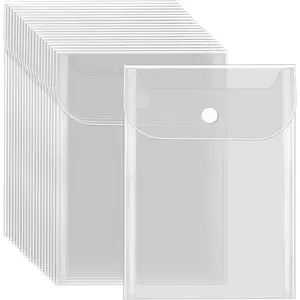 20 Pcs Small Plastic Envelopes with Snap Closure, Reusable Stamp and Die Storage Pockets, Waterproof Clear Envelope Pouch as Sticker Organizer, Receipt Holder, Photo Storage Folders (5x7 Inch)