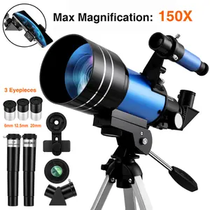 Telescope for Adults & Kids, 70mm Aperture Refractor Telescope for Beginners, 15X-150X Portable Travel Telescope with Phone Adapter & Remote, Blue