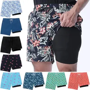 Mens Swimming Trunks Quick-Dry with Compression Liner 2 in 1 Swim Shorts with Zipper Pockets