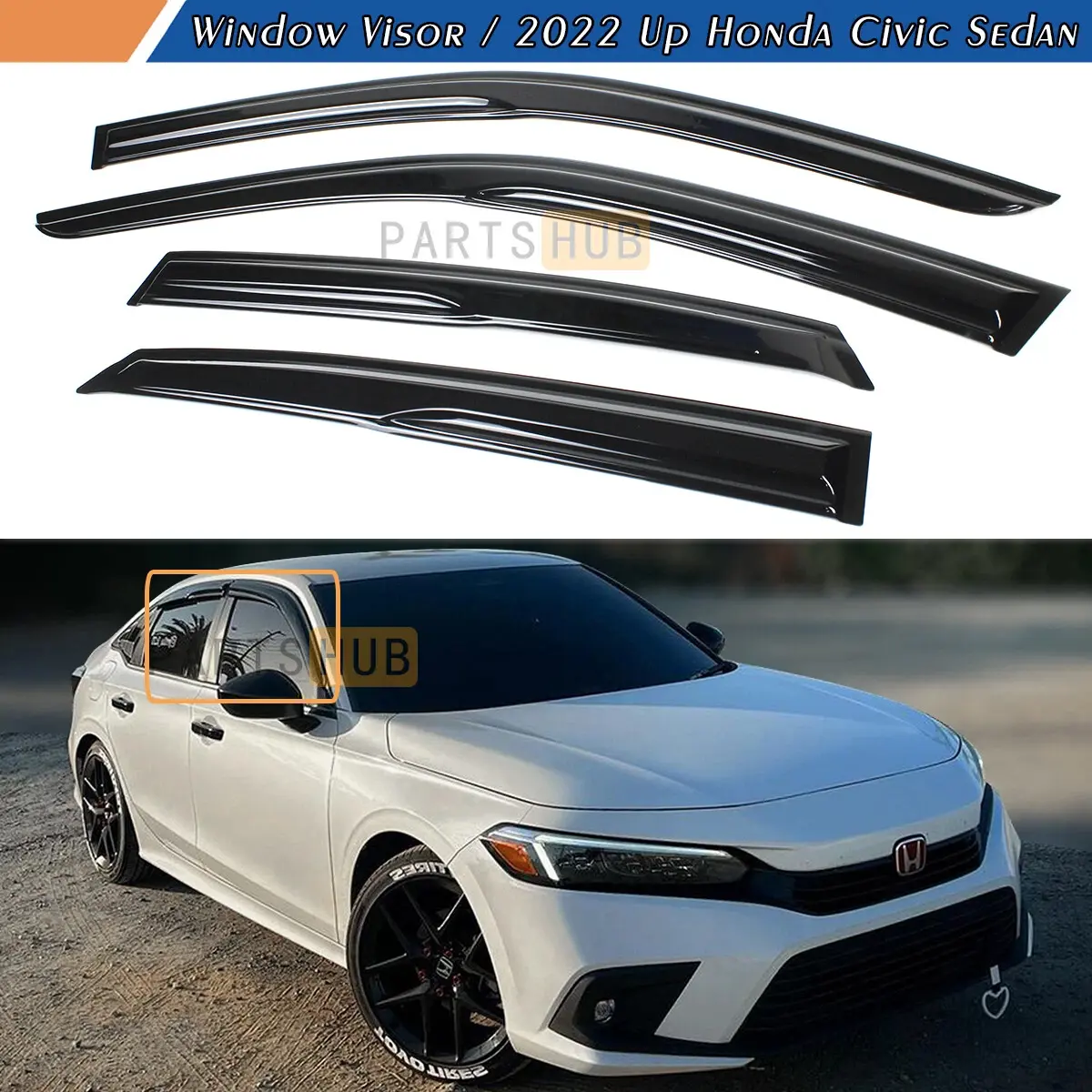 Automotive Side Window Visors, 1 Complete Set of 4 Piece Smoke Window Visors for 2022-2025 Honda Civic Sedan Mugen Style Rain Guards Deflectors, Vehicle Accessories, Cars Accessories