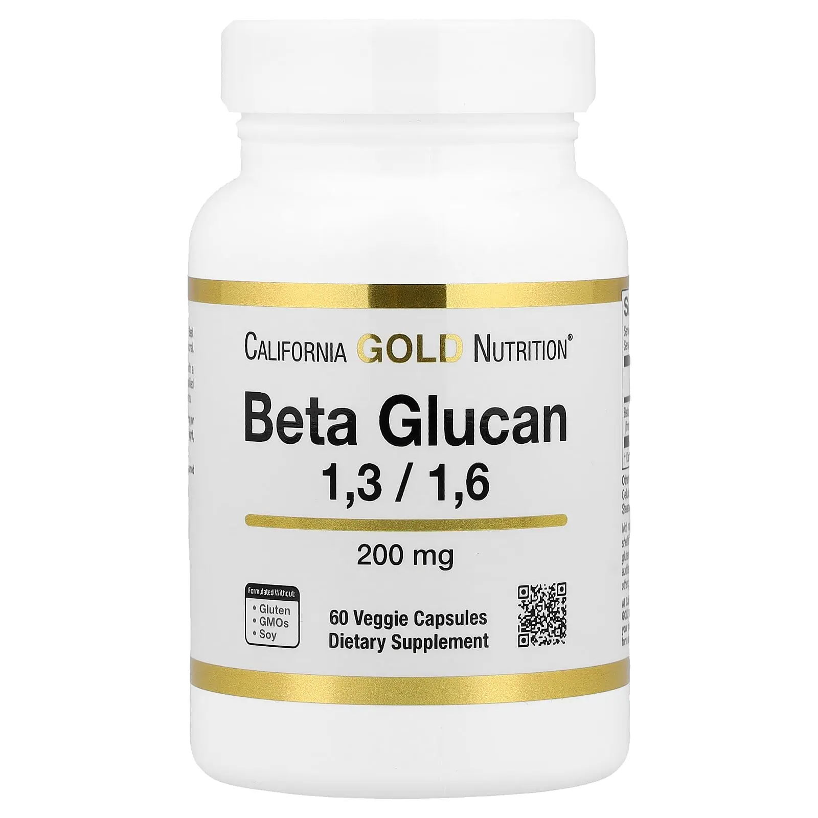 California Gold Nutrition Beta Glucan 1-3, 1-6, 200 mg, 60 Veggie Capsules