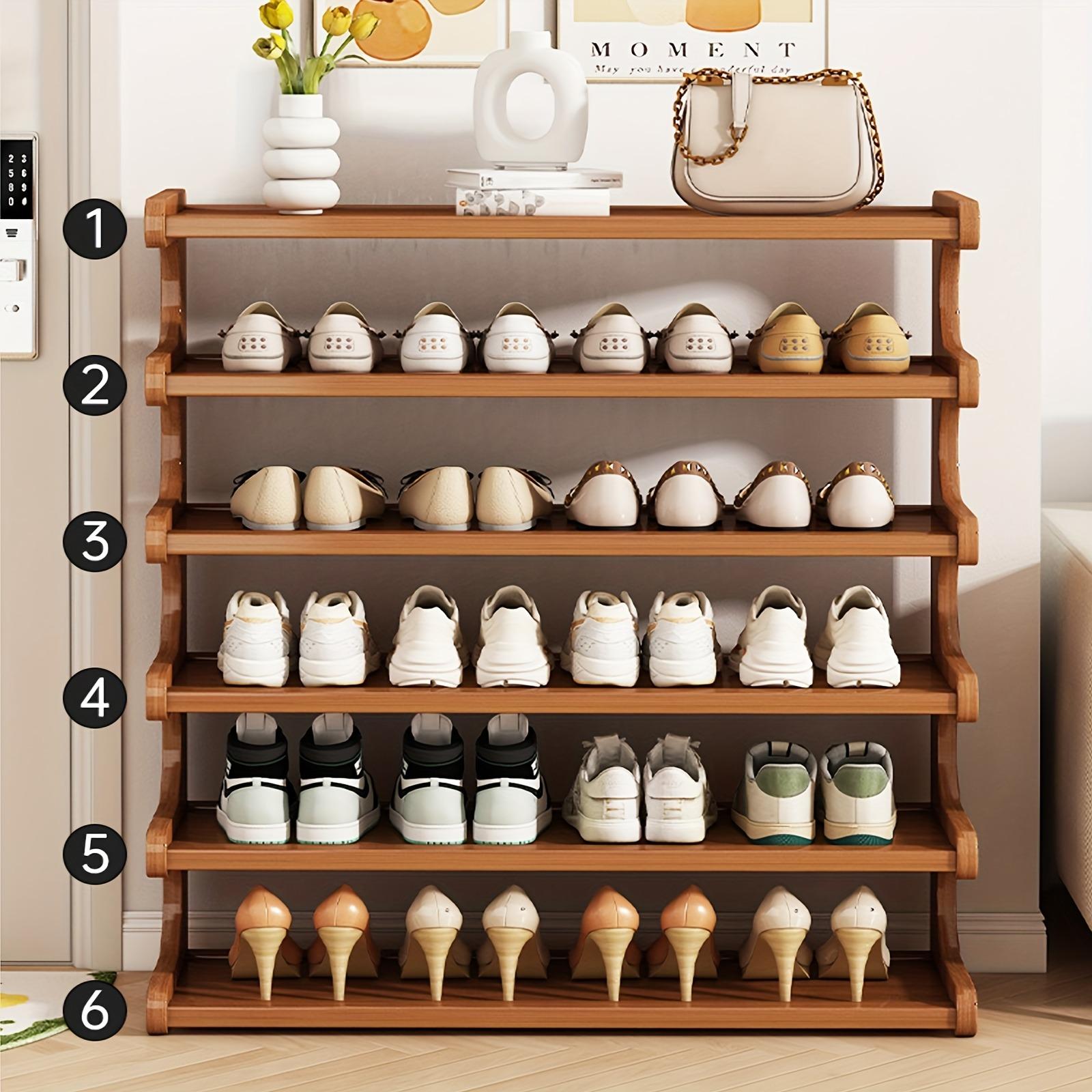 Wooden shoe rack, easy to assemble, small footprint, large storage space, and beautiful appearance.