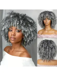 Women's Silver Color Corn Curl Wig, Voluminous Short Curly Hair, Perfect for Daily Wear, Holiday Gifts, Party Use, Multi-Scene Application