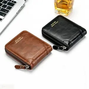 2025 New Men's Wallet PU Leather Retro Short Purse Zipper Design Card Holder Coin Storage Daily Money Bag summervibes