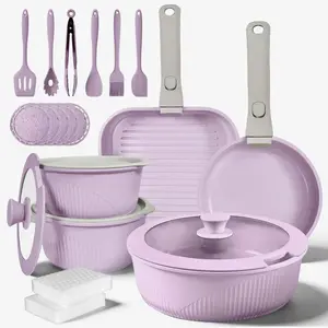 24/7/5PCS Non-Stick Pots and Pans Set with Detachable Handle Oven Safe Stackable RV Kitchen Cooking Set Modern Aluminum Dishwasher Safe Optimal Storage Design