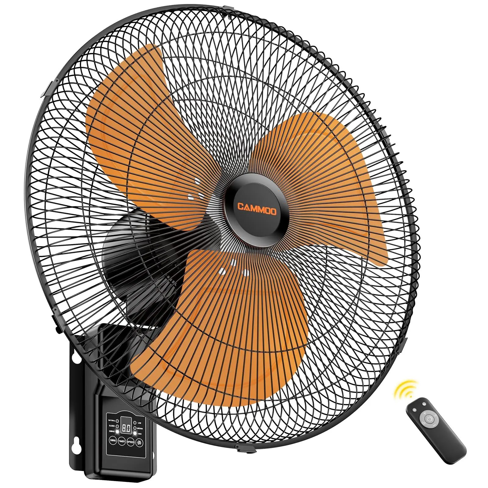 CAMMOO 20 Inch Wall Mount Fan Oscillating, Wireless Remote & Button Control 32ft Wireless Control, 6.6ft Power Cord, Supports 3-Speed, 8H Timer, Sleep & Natural Mode, High Velocity Wall Fan
