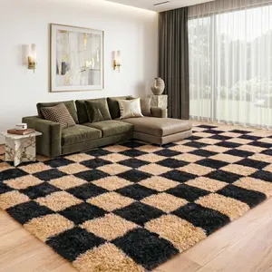 Colla Soft Fluffy Area Rug For Living Room Bedroom, Checkered Plush Shag Non-Slip Rugs, Fuzzy Shaggy Accent Carpets For BedRooms, Modern Apartment Dorm Indoor Furry Decor