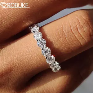 2/3/5mm D Color Moissanite Ring for Women 925 Sterling Silver Plated 18k White Gold Wedding Eternity Band Classic Jewelry GRA