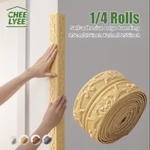 3D Eucalyptus self-adhesive wall edge foam - Easy to peel adhesive, shock-absorbing plastic mold, white, orange,, complex pattern - Home decoration to protect kick plate, ceiling corner, TV background, door surface, ceiling mold, intricate design, durable