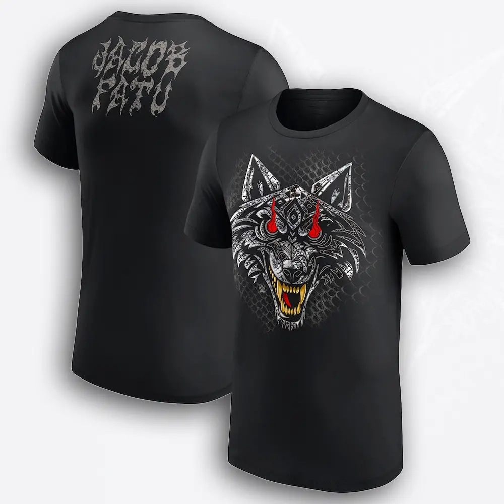 Men's Casual Short-Sleeve Round Neck Wrestling Fan Graphic Top, Jacob Fatu Tribal Wolf Head Design, Samoan Dynasty Inspired Menswear Streetwear Tee, Gift for Pro Wrestling Enthusiasts
