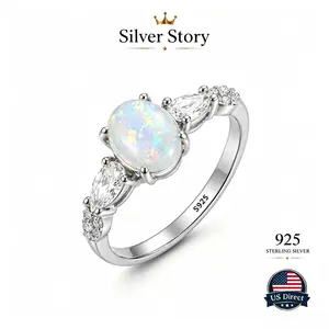 S925 Oval-Cut Synthetic Opal Ring with Cubic Zirconia Accent Design, Sterling Silver Opalite Ring for Women Girls, Luxury Elegant Style,Perfect Jewelry Gift for Her Girlfriend Mom,Engagement Wedding Ring for Daily Wearing Birthday Party