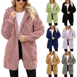 Autumn Winter Women Hooded Plush Velvet Jacket cardigan coats Oversized Up Fuzzy Casual Cardigan Warm Outerwear Lady Jacket
