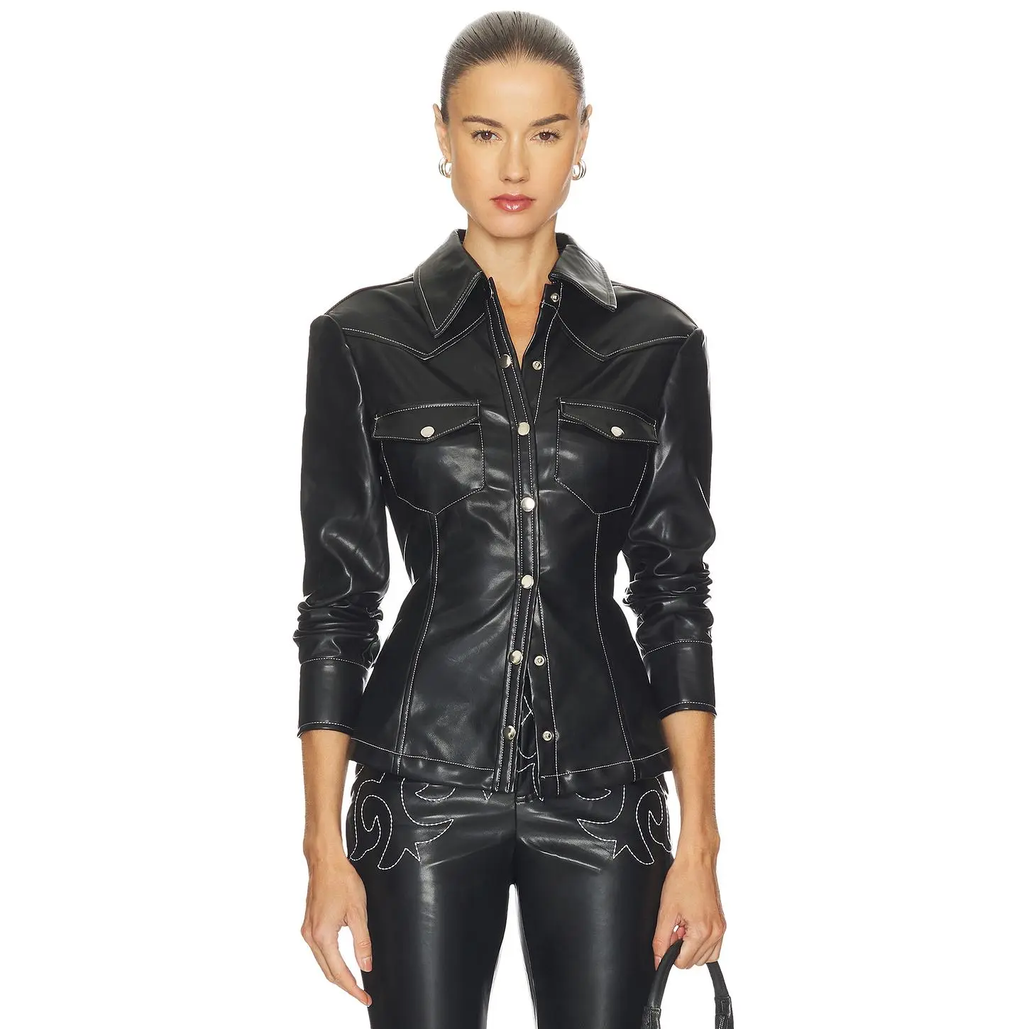 WeWoreWhat Western Button Up Top in Black