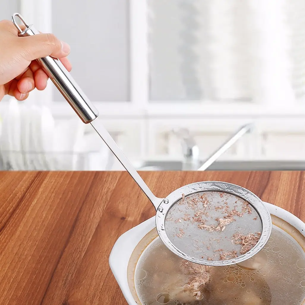 Stainless Steel Skimmer Strainer, Kitchenware Stainless Steel, Fine Mesh Food Strainer for Grease & Gravy, Long Handle Fat Skimmer Spoon, Kitchen Utensil, Cooking Accessories