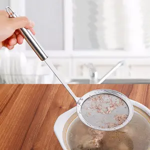 Stainless Steel Skimmer Strainer, Fine Mesh Food Strainer for Grease & Gravy, Long Handle Fat Skimmer Spoon, Kitchen Utensil, Kitchen Cooking Accessories, Small Kitchen Gadgets