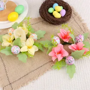 Easter Candle Ring Wreath, Mini Spring Egg and Berry Artificial Wreath, Holiday Home and Kitchen Decor, Easter Decoration