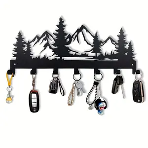 Beautiful 7 hooks mountain forest shape metal key holder for wall Mounted hooks organizer door Bedroom, Doorway entryway hallway kitchen wall keys hanger decor rack hook