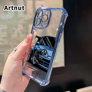 Cool Sports Car Pattern Four Corner Anti-Fall Phone Case Transparent Electroplated Protective Cover for iPhone 16 Pro Max 15 Plus 14 13 12 11 E