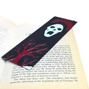 3D Printed Ghostface Bookmark Multi-Color Horror Book Accessory with Red Tree Design and Black Background
