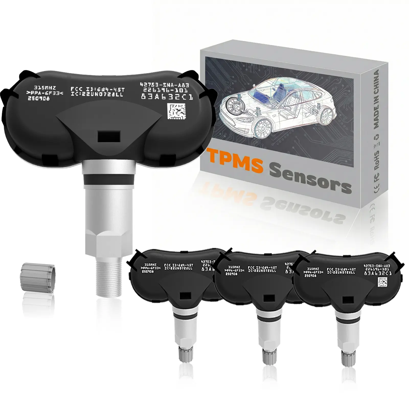 TPMS Honda 315MHz Pre-Programmed Tire Pressure Monitoring Sensor Compatible with Odyssey 2011-2020 | Civic 2005-2014 | Fit 2009-2014/OE#42753SNAA83(Set of 4)